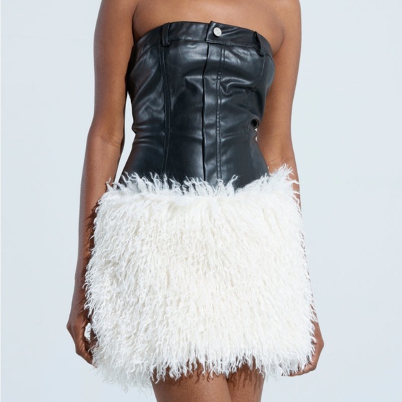 Dresses & Skirts - Black Faux Leather and White Faux Fur Dress